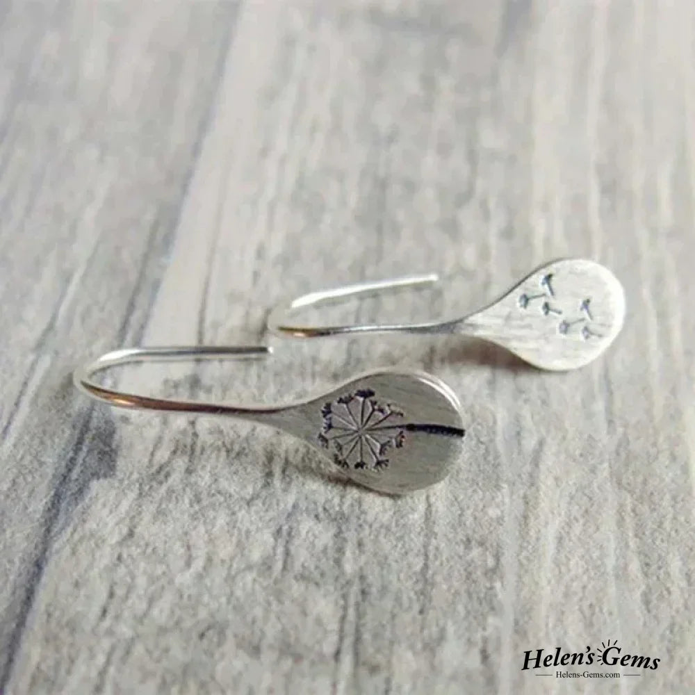 Finely Crafted Silver Dandelion Leaf Earrings