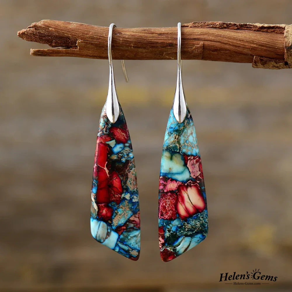 Vintage Colorful Stone Earrings Silver