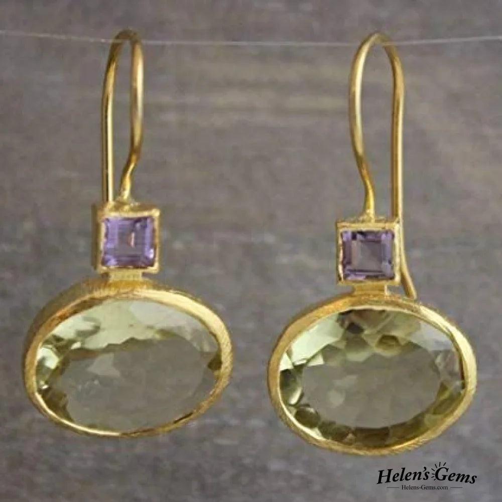 Vintage Green Crystal Golden Earrings